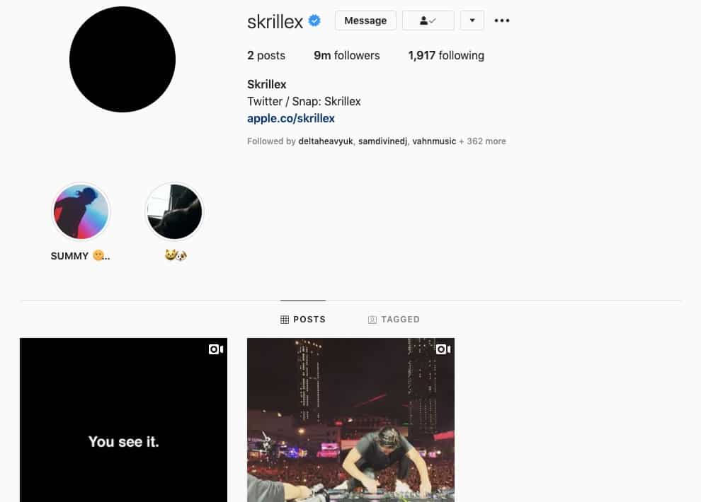 skrillex instagram profile